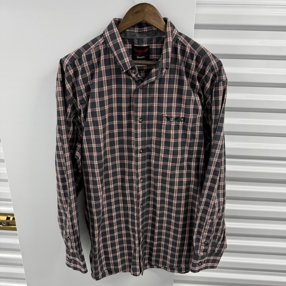 Wrangler Relentless XXL Gray Plaid Western Button Up Shirt Long Sleeve